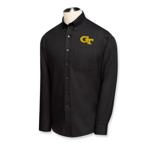 Georgia Tech Yellow Jackets B&T LS Epic Easy Care Fine Twill Shirt - Black